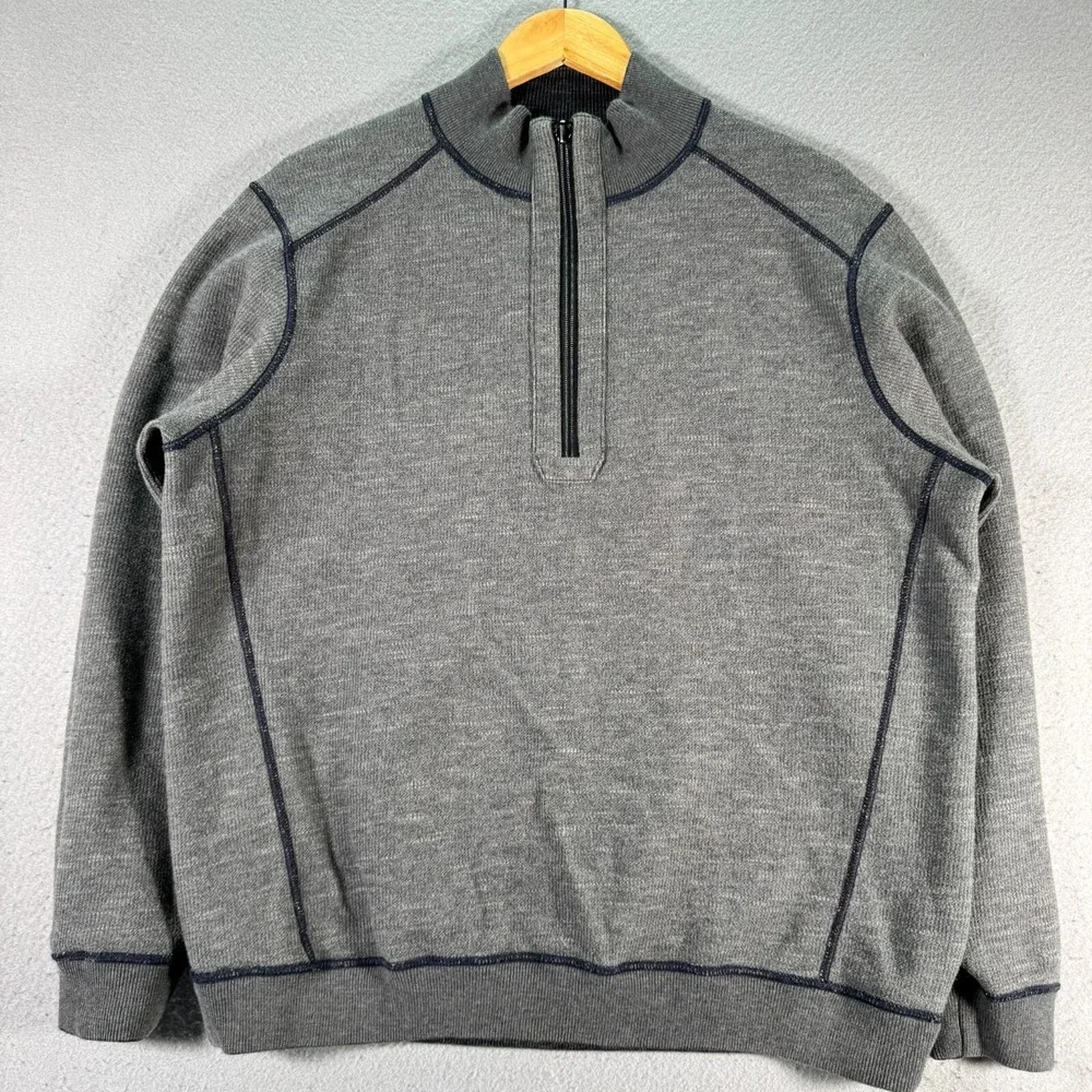 Tommy‎ Bahama Reversible Half Zip Sweater Mens Large Gray Knit Classic Comfort